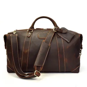 100% Genuine Crazy Horse Leather Travel Duffel Bag Rivet Design