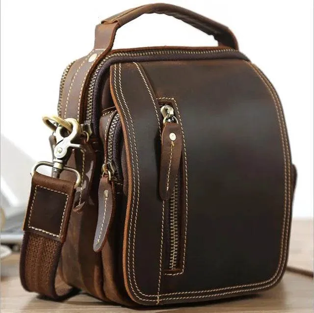 100% Genuine Retro Cow Leather Messenger Crossbody Bag