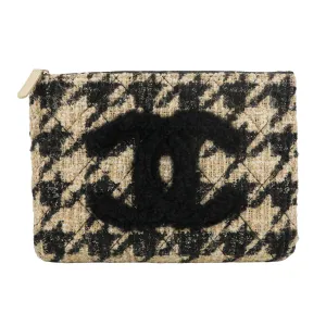 19K Beige Houndstooth Tweed CC Pouch Clutch Medium O Case