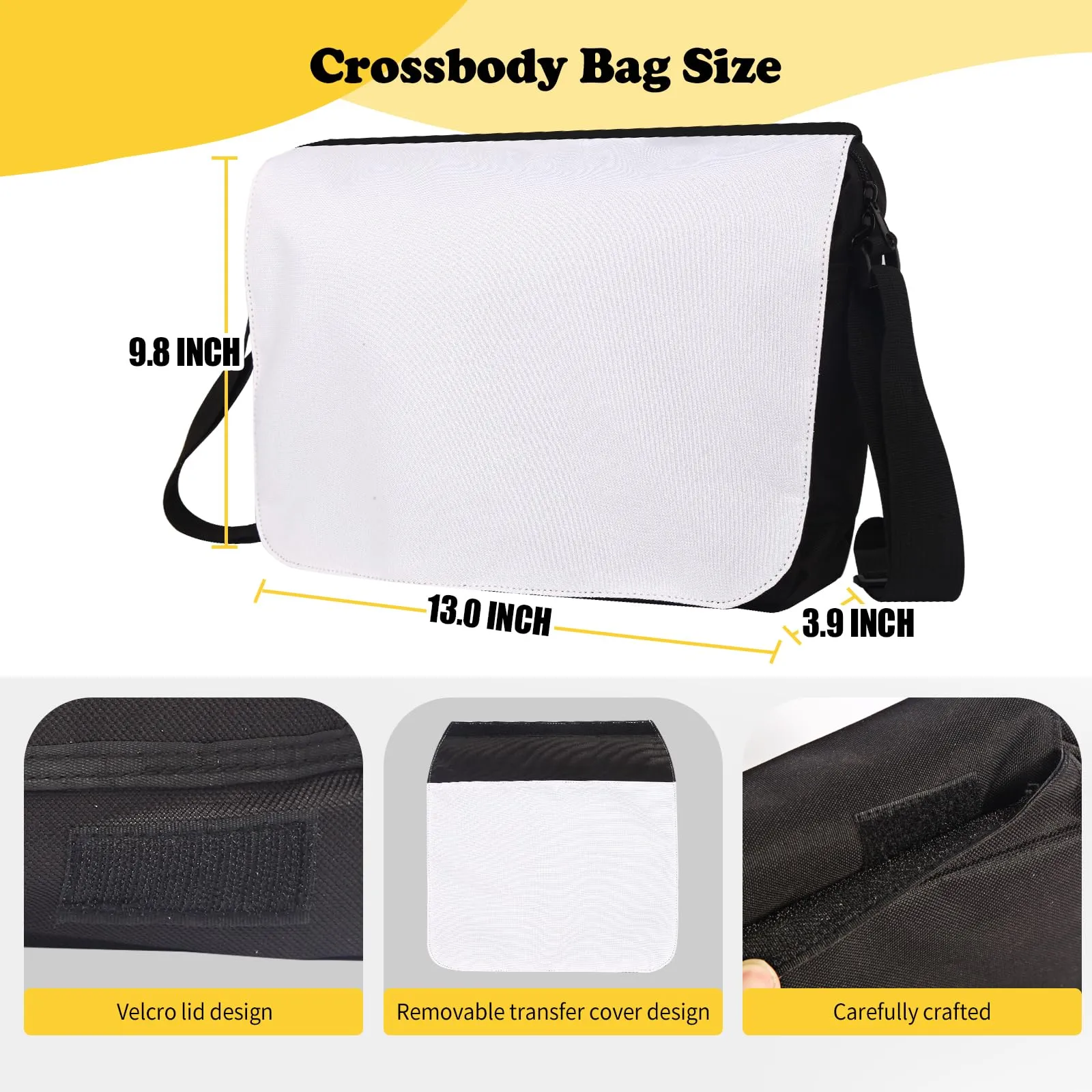 2PCS Sublimation Blanks Crossbody Bag,Sublimation Bags Messenger Bag Removable Transfer Design Sublimation Bags With Adjustable Shoulder Strap Crossbody and Shoulder DIY Gifts For Family and Friends