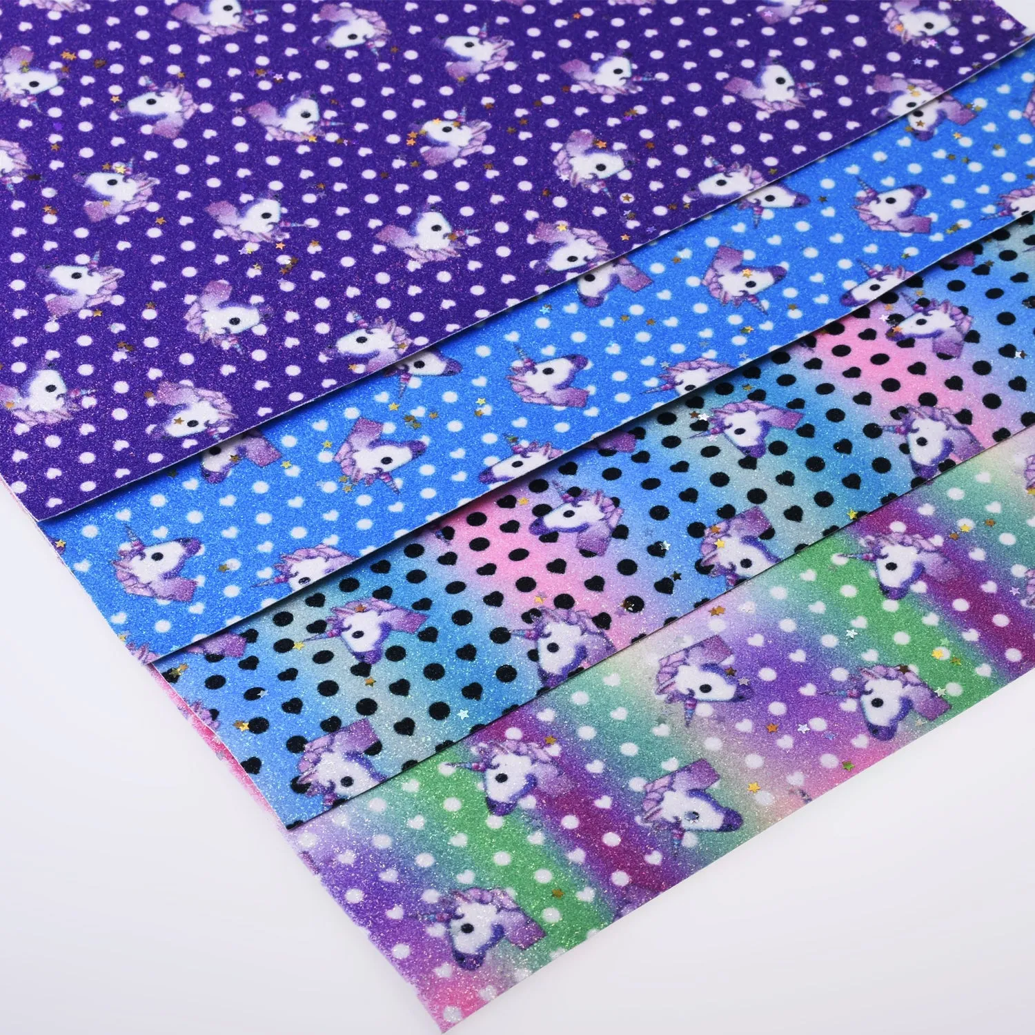 8*12" Polka dot Unicorn Glitter Faux leather sheets Fabric Sheet Bow Supplies Bag Making 1pcs 102629