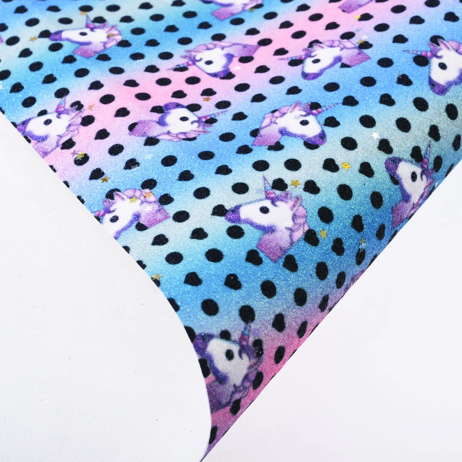 8*12" Polka dot Unicorn Glitter Faux leather sheets Fabric Sheet Bow Supplies Bag Making 1pcs 102629