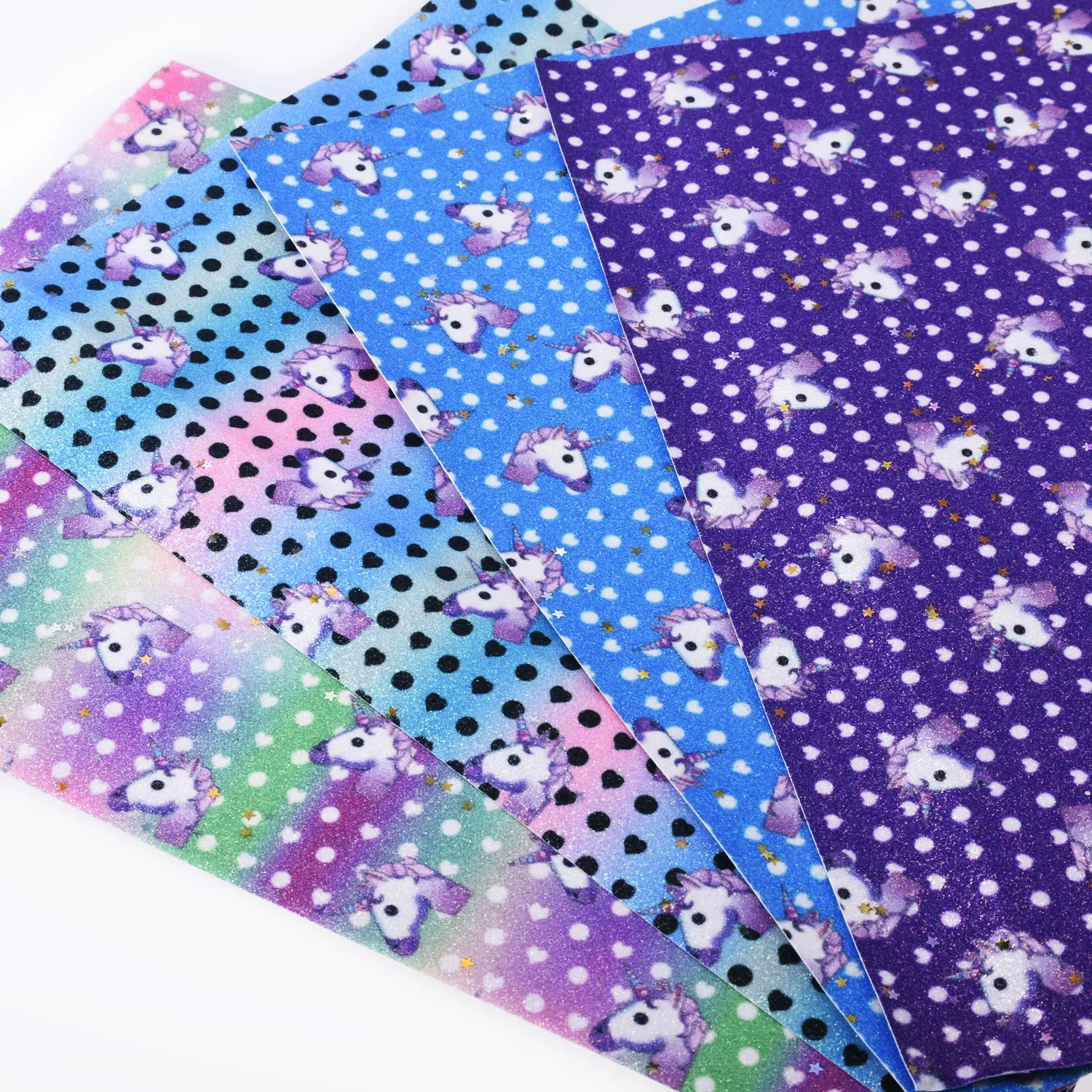 8*12" Polka dot Unicorn Glitter Faux leather sheets Fabric Sheet Bow Supplies Bag Making 1pcs 102629