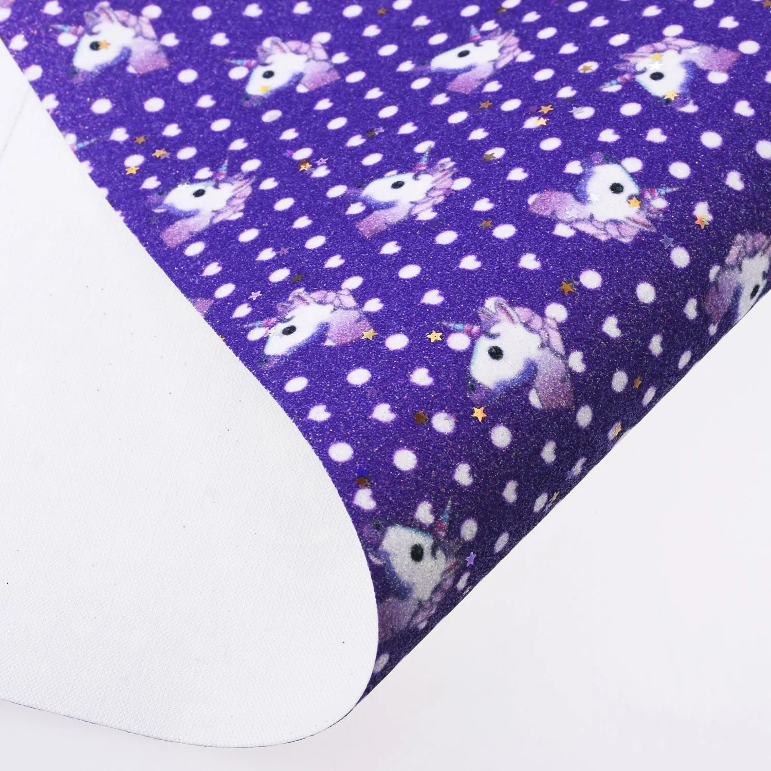 8*12" Polka dot Unicorn Glitter Faux leather sheets Fabric Sheet Bow Supplies Bag Making 1pcs 102629