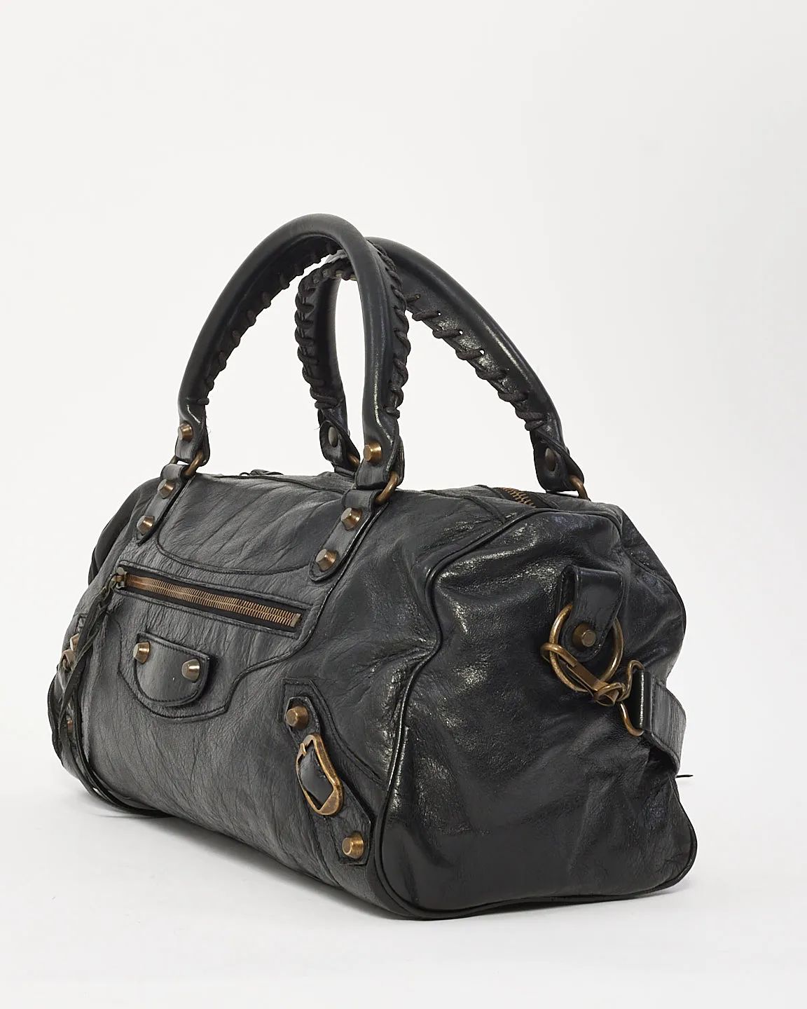 Balenciaga Black Leather Motocross Classic Twiggy Bag