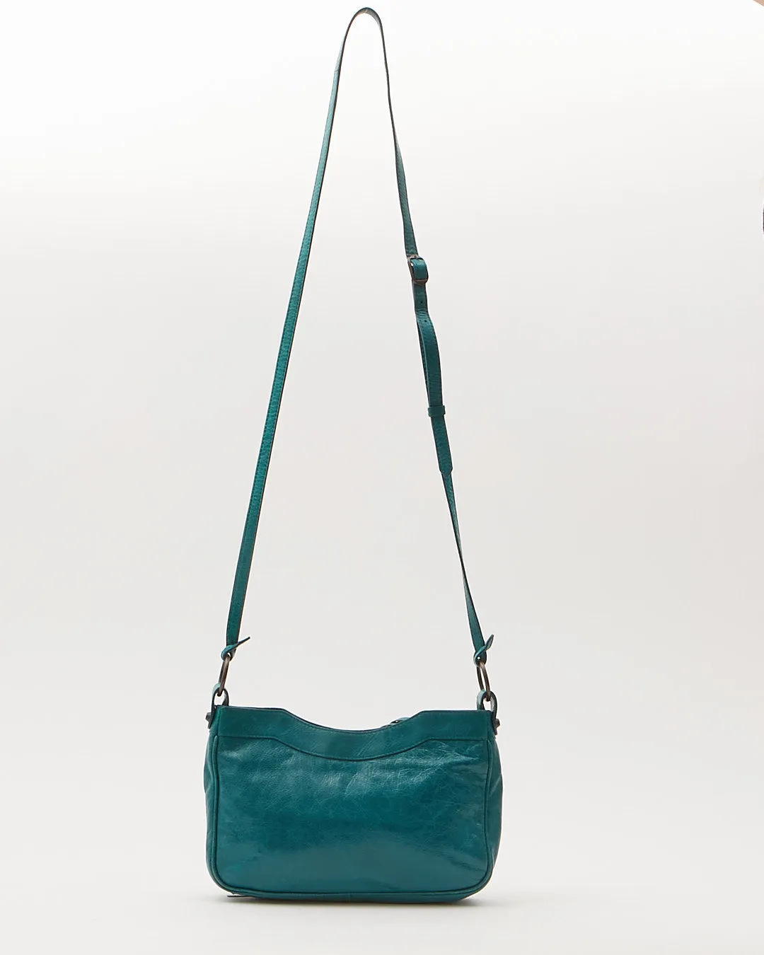 Balenciaga Teal Blue Crinkled Leather Motocross Giant 12 Hip Bag