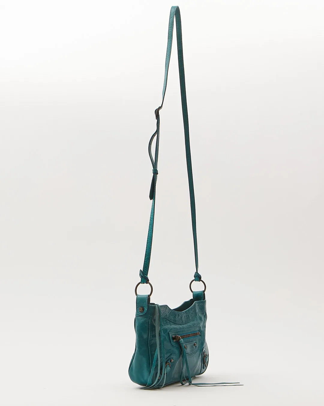 Balenciaga Teal Blue Crinkled Leather Motocross Giant 12 Hip Bag