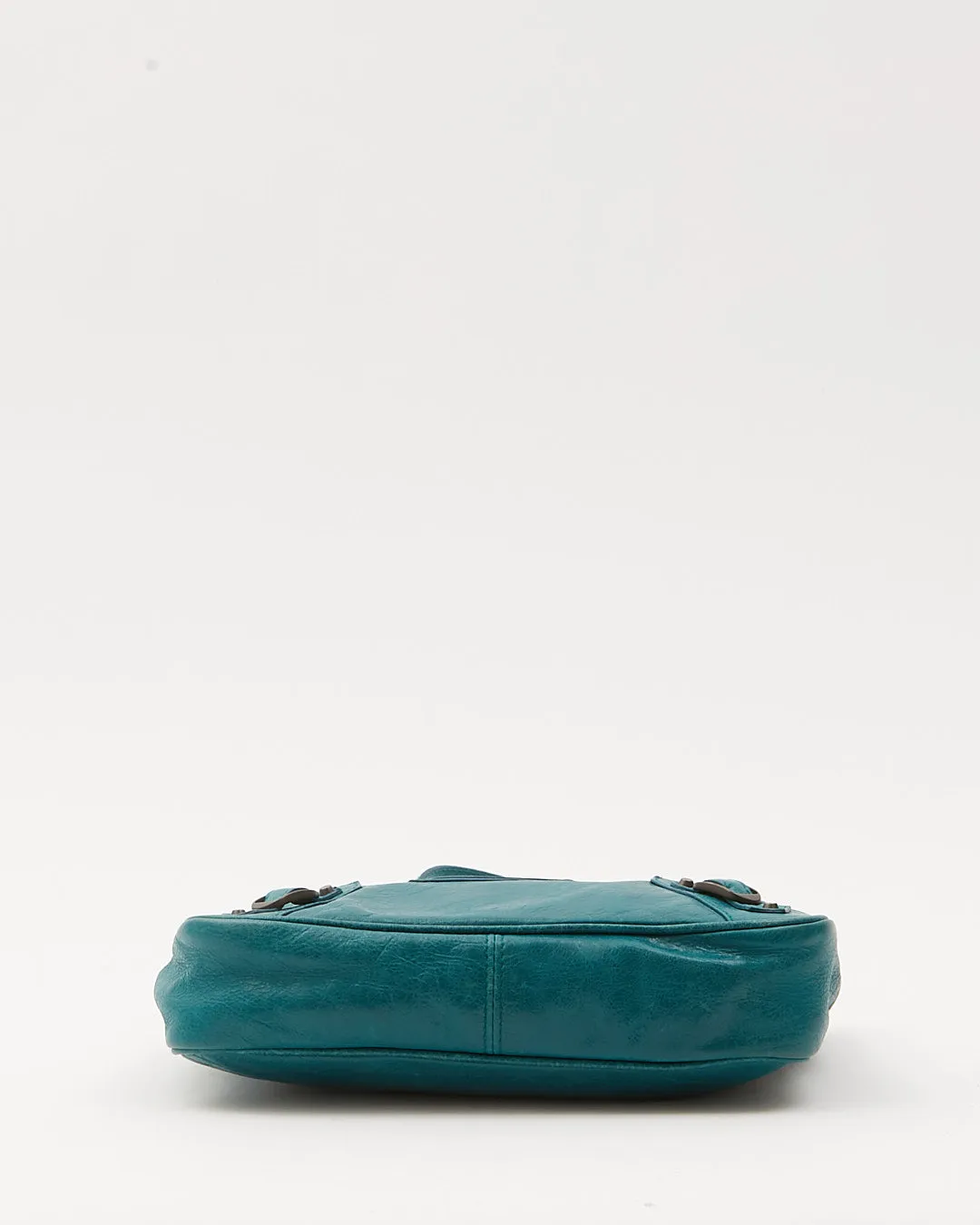 Balenciaga Teal Blue Crinkled Leather Motocross Giant 12 Hip Bag