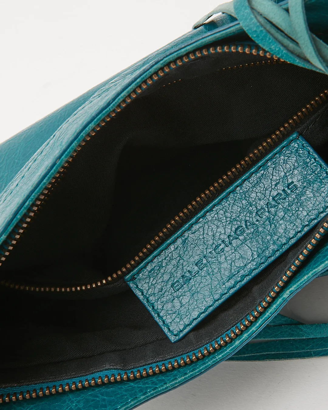Balenciaga Teal Blue Crinkled Leather Motocross Giant 12 Hip Bag