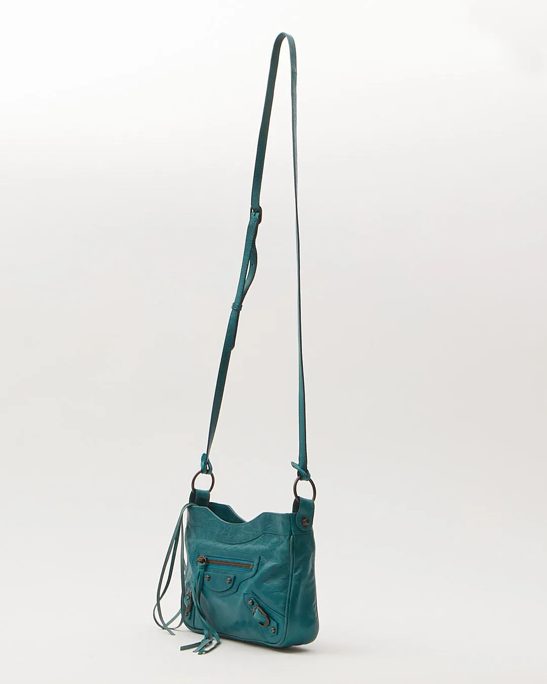 Balenciaga Teal Blue Crinkled Leather Motocross Giant 12 Hip Bag