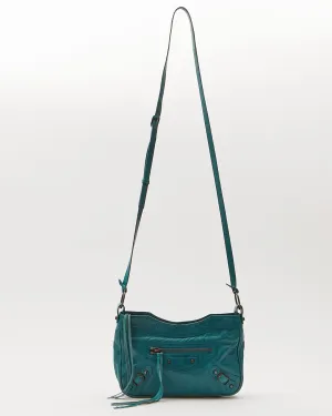 Balenciaga Teal Blue Crinkled Leather Motocross Giant 12 Hip Bag