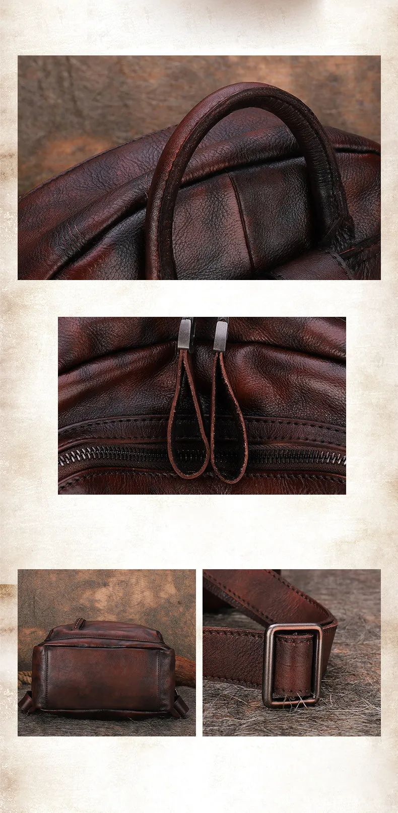 Best Leather Rucksack Bag Womens Vintage School Backpacks With Rivet Leather Backpack Purse