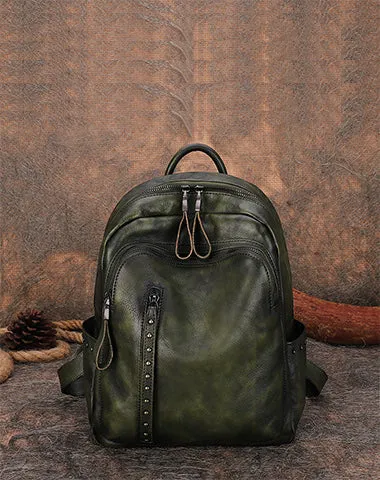 Best Leather Rucksack Bag Womens Vintage School Backpacks With Rivet Leather Backpack Purse