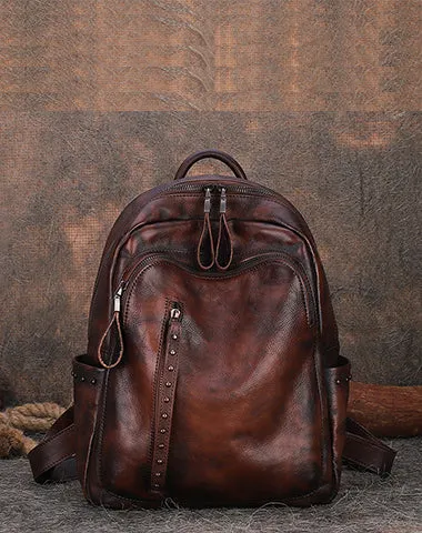 Best Leather Rucksack Bag Womens Vintage School Backpacks With Rivet Leather Backpack Purse