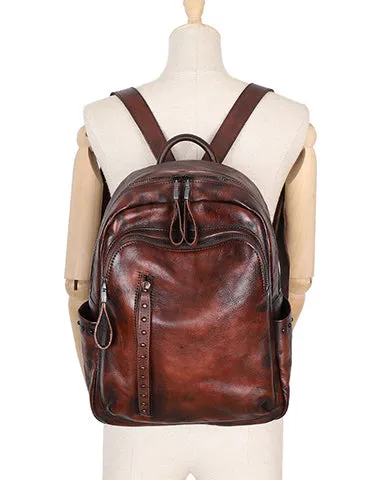 Best Leather Rucksack Bag Womens Vintage School Backpacks With Rivet Leather Backpack Purse