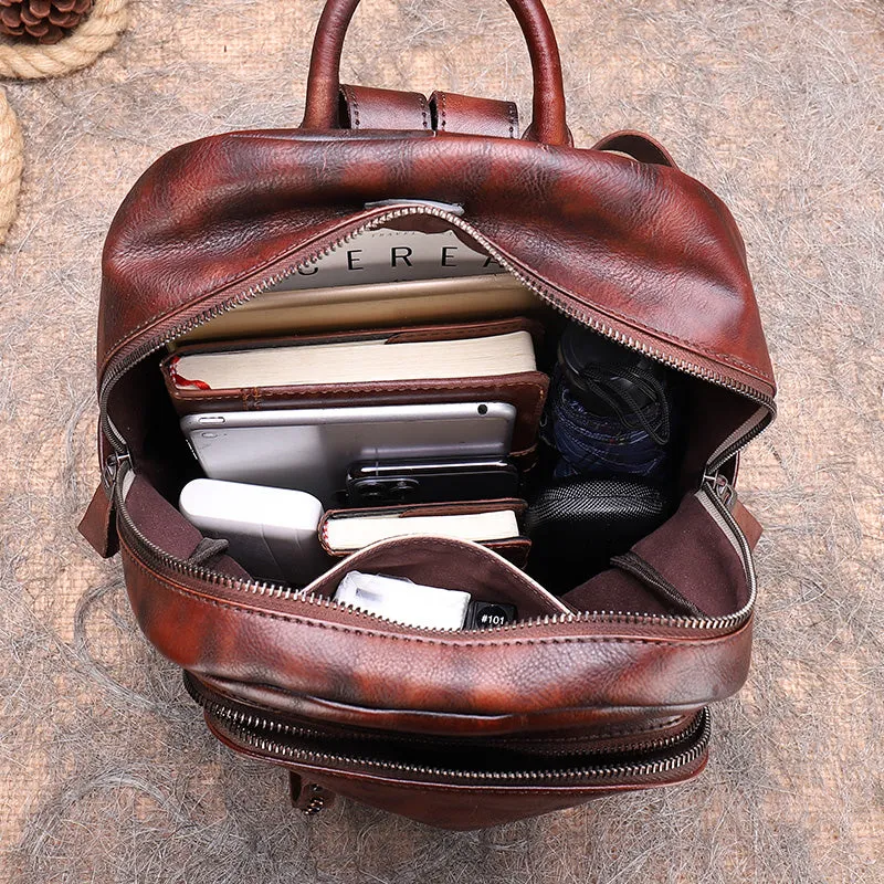 Best Leather Rucksack Bag Womens Vintage School Backpacks With Rivet Leather Backpack Purse