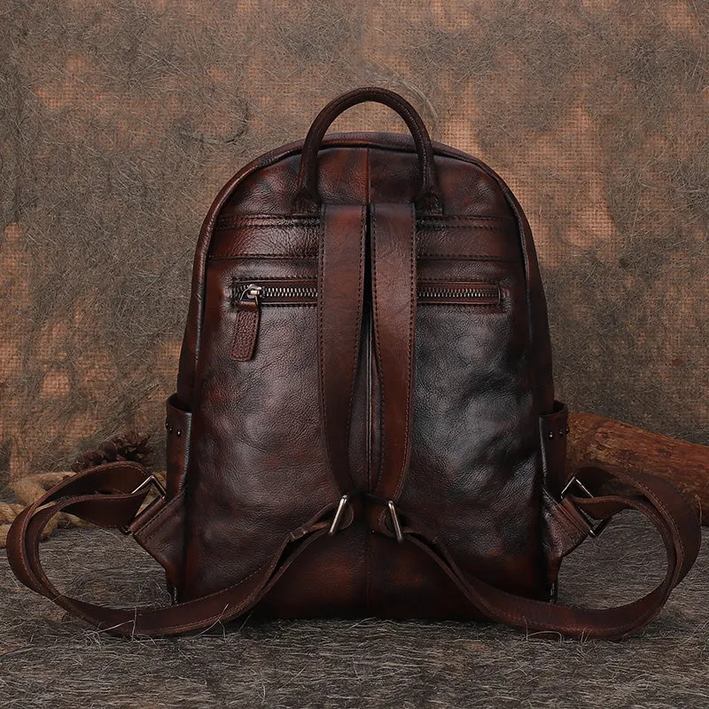 Best Leather Rucksack Bag Womens Vintage School Backpacks With Rivet Leather Backpack Purse