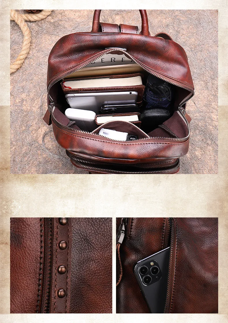 Best Leather Rucksack Bag Womens Vintage School Backpacks With Rivet Leather Backpack Purse
