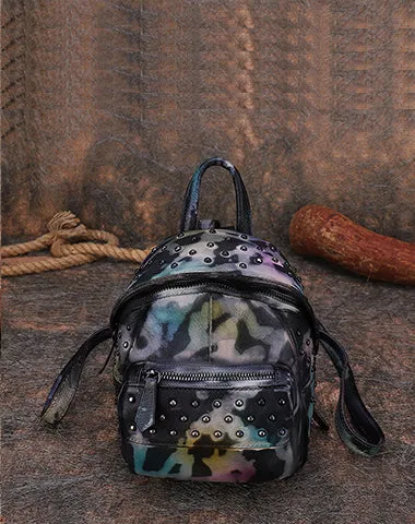 Best Vintage Rivets Red Leather Rucksack Bag Womens Small School Rucksack Leather Backpack Purse