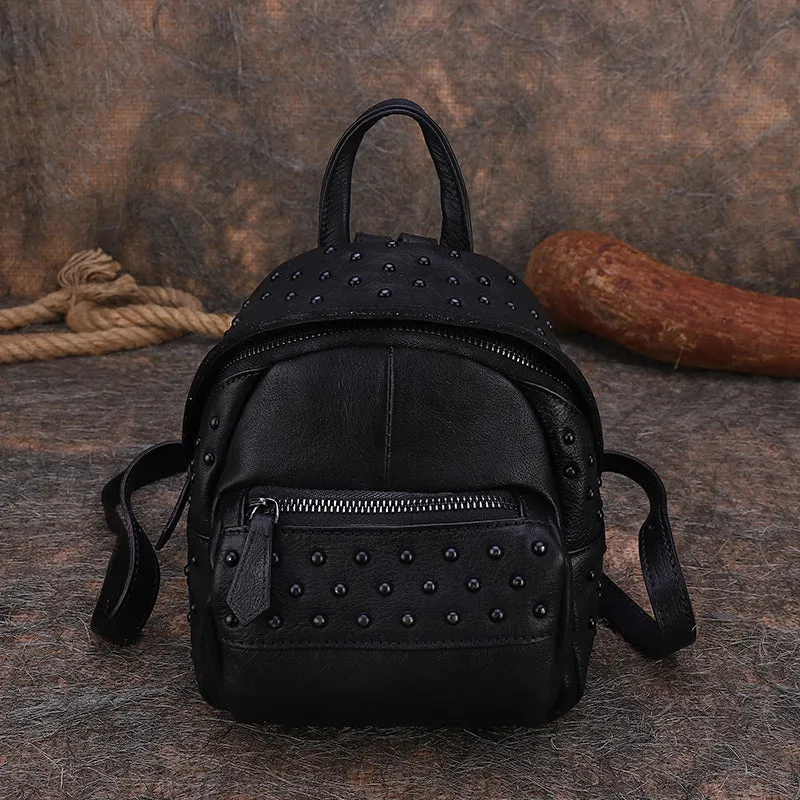 Best Vintage Rivets Red Leather Rucksack Bag Womens Small School Rucksack Leather Backpack Purse
