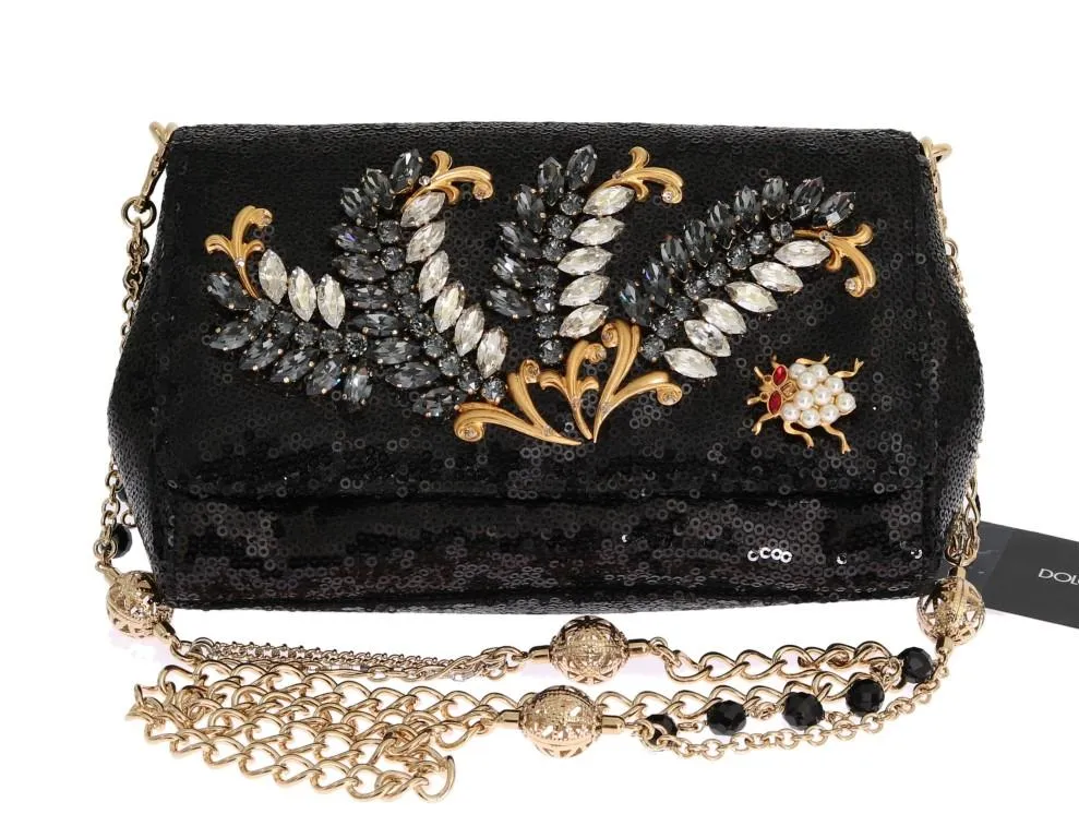 Black Crystal Sequined Clutch Bag