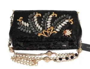 Black Crystal Sequined Clutch Bag