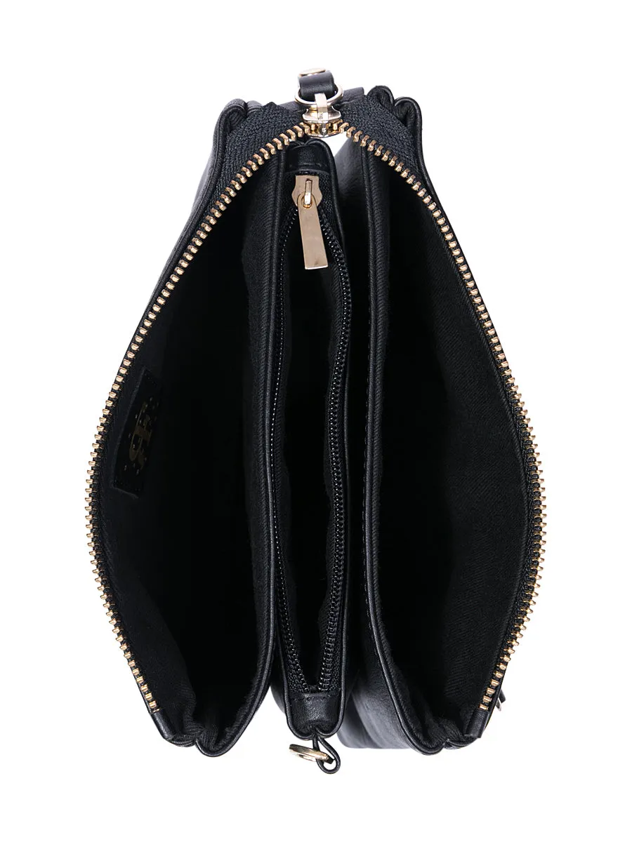 Black Leather Bag with Detachable Tassels