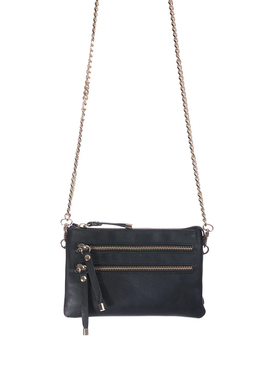 Black Leather Bag with Detachable Tassels