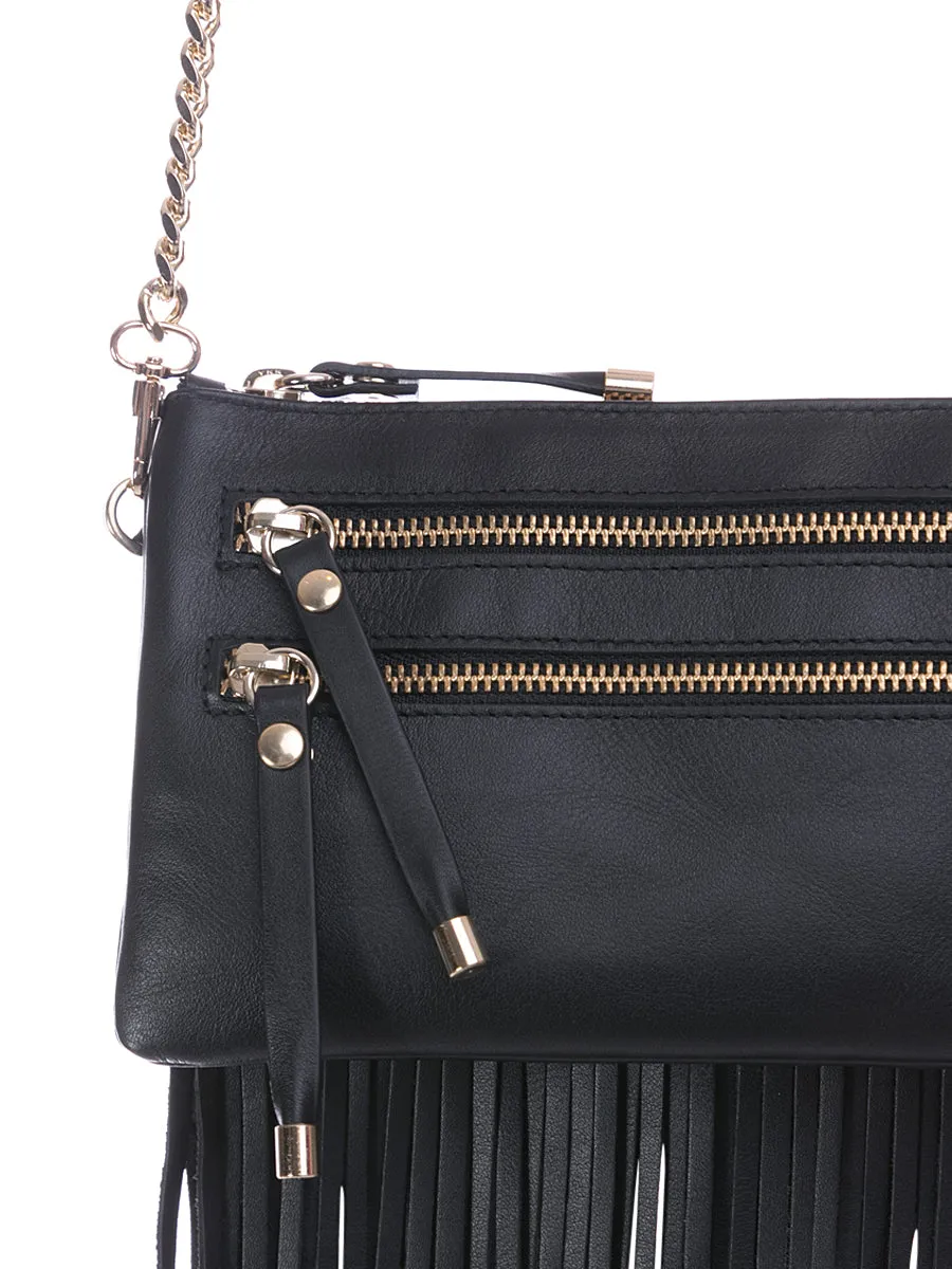 Black Leather Bag with Detachable Tassels