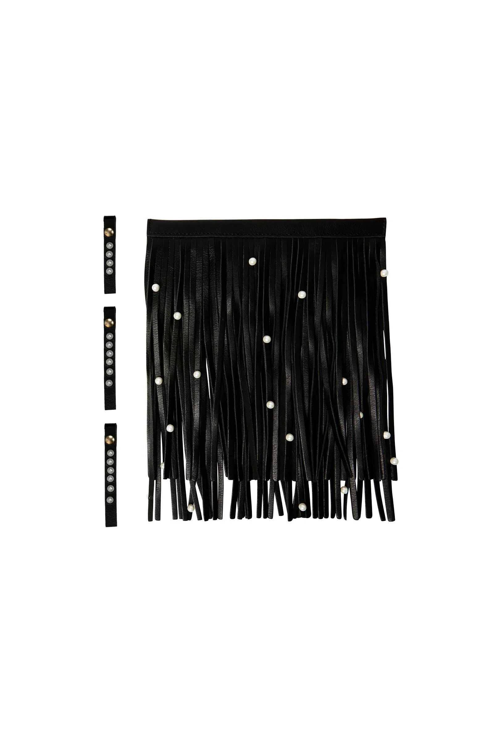 Black Leather Bag with Detachable Tassels