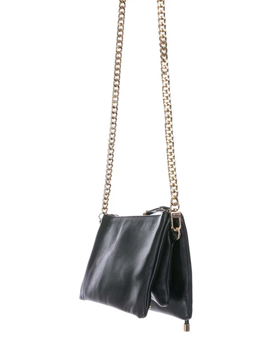 Black Leather Bag with Detachable Tassels