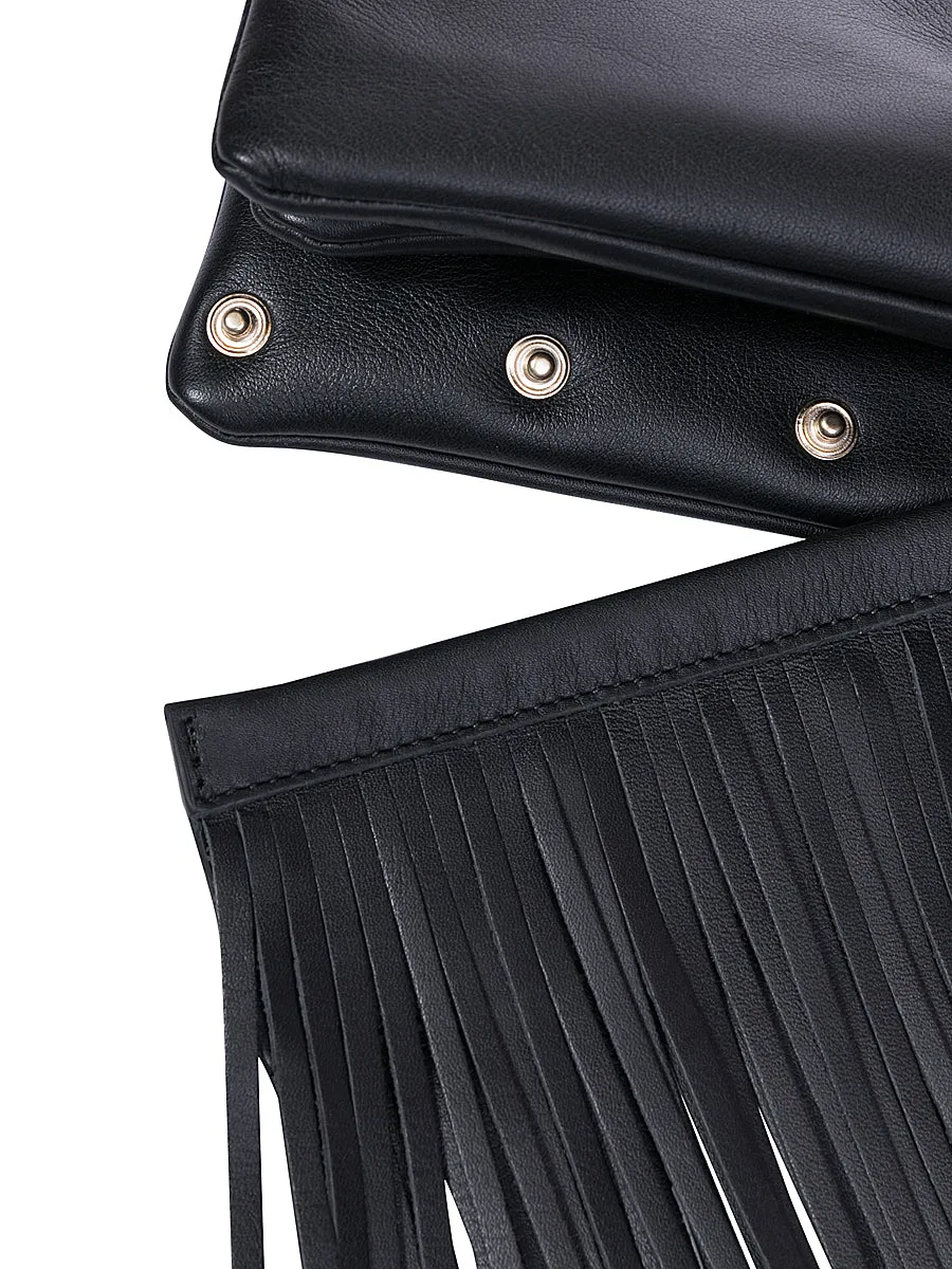 Black Leather Bag with Detachable Tassels