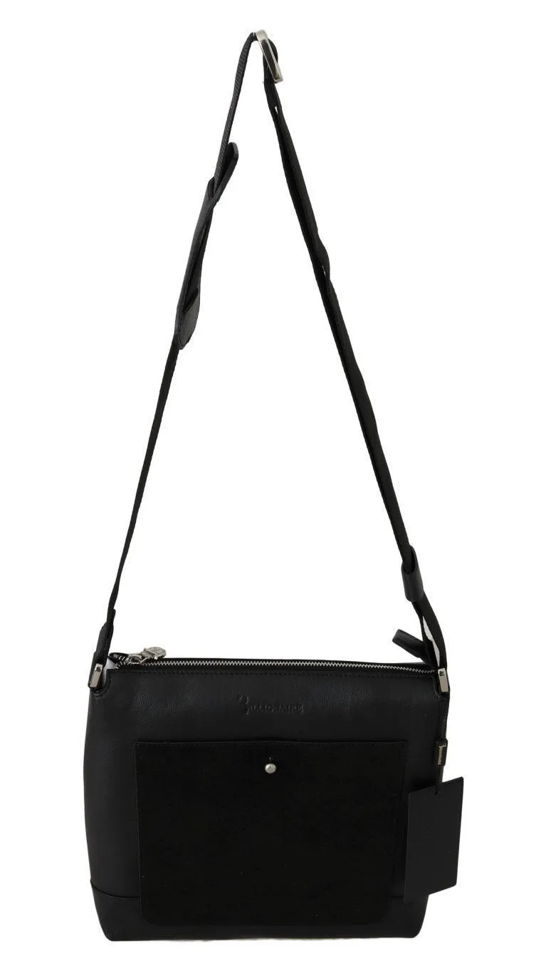 Black Leather Messenger Shoulder Bag