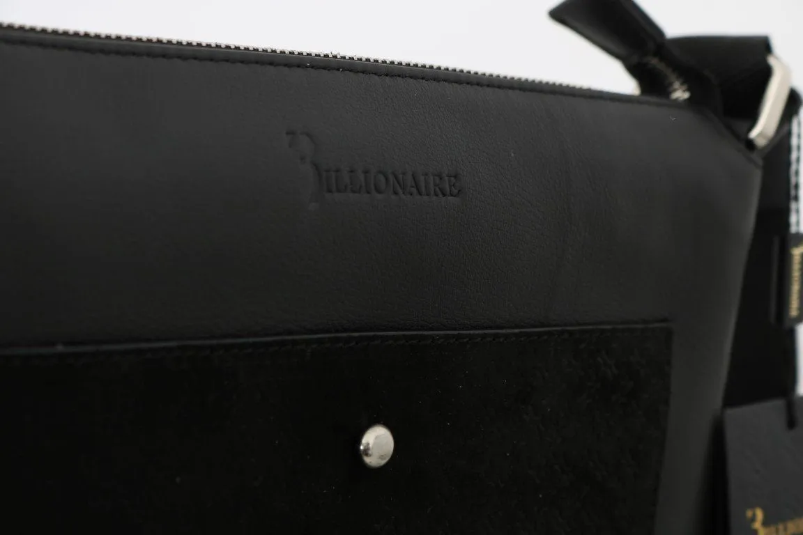Black Leather Messenger Shoulder Bag