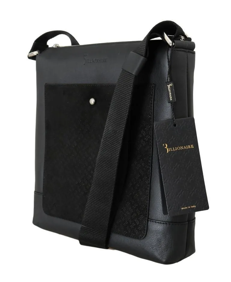 Black Leather Messenger Shoulder Bag