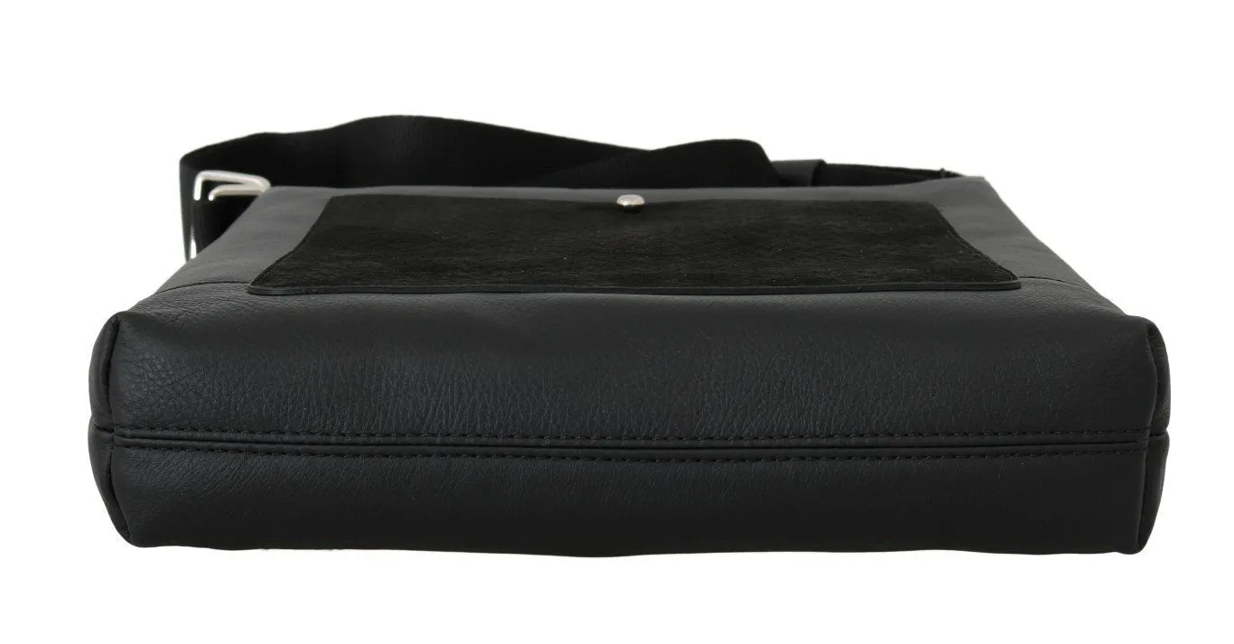 Black Leather Messenger Shoulder Bag