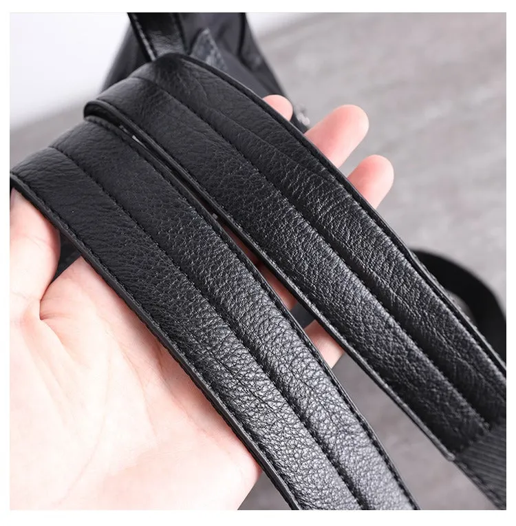 Black Nylon Leather Satchel Rucksack Womens School Backpacks Bag Nylon Leather Travel Rucksack for Ladies