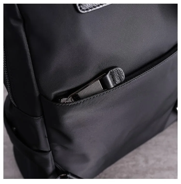 Black Nylon Leather Satchel Rucksack Womens School Backpacks Bag Nylon Leather Travel Rucksack for Ladies