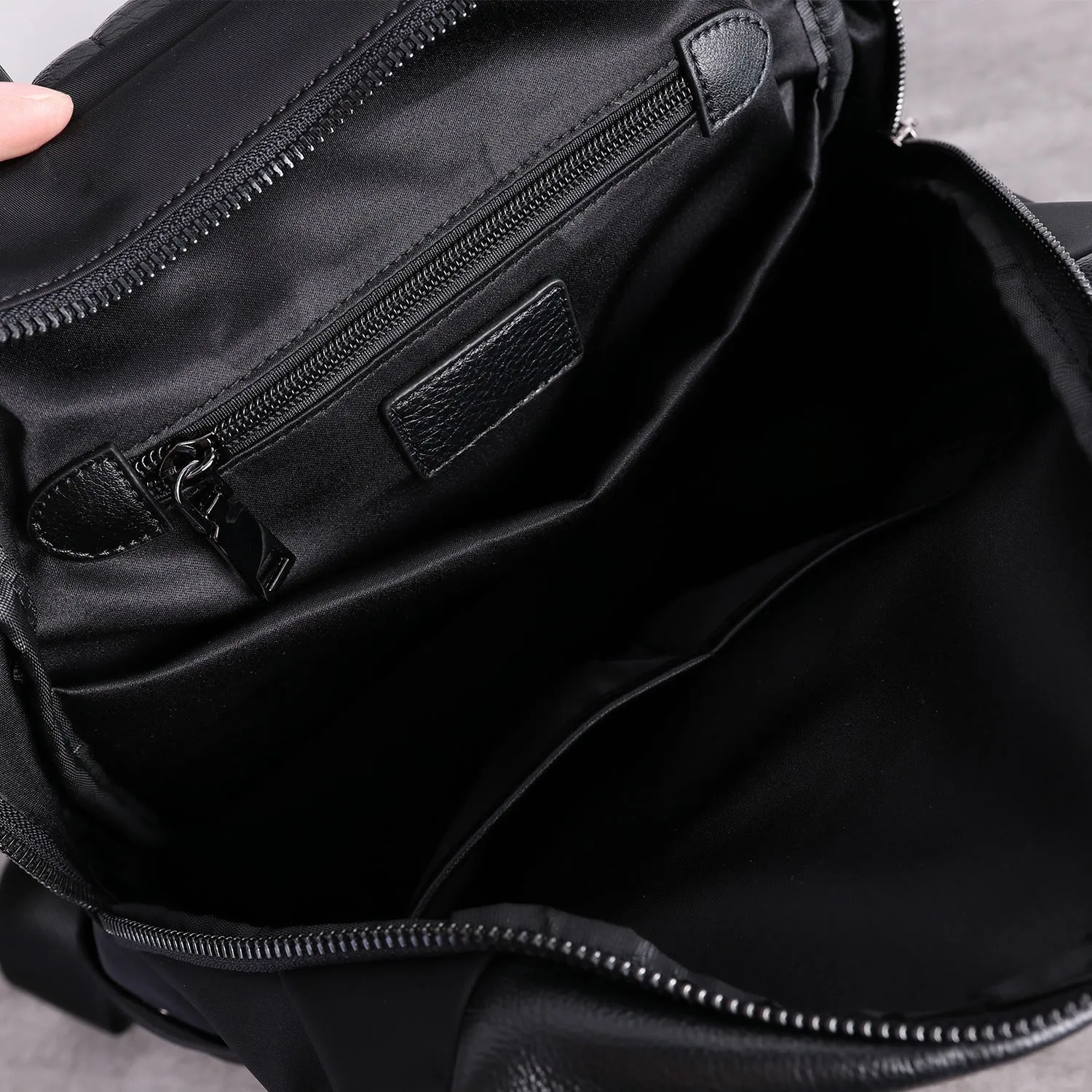 Black Nylon Leather Satchel Rucksack Womens School Backpacks Bag Nylon Leather Travel Rucksack for Ladies