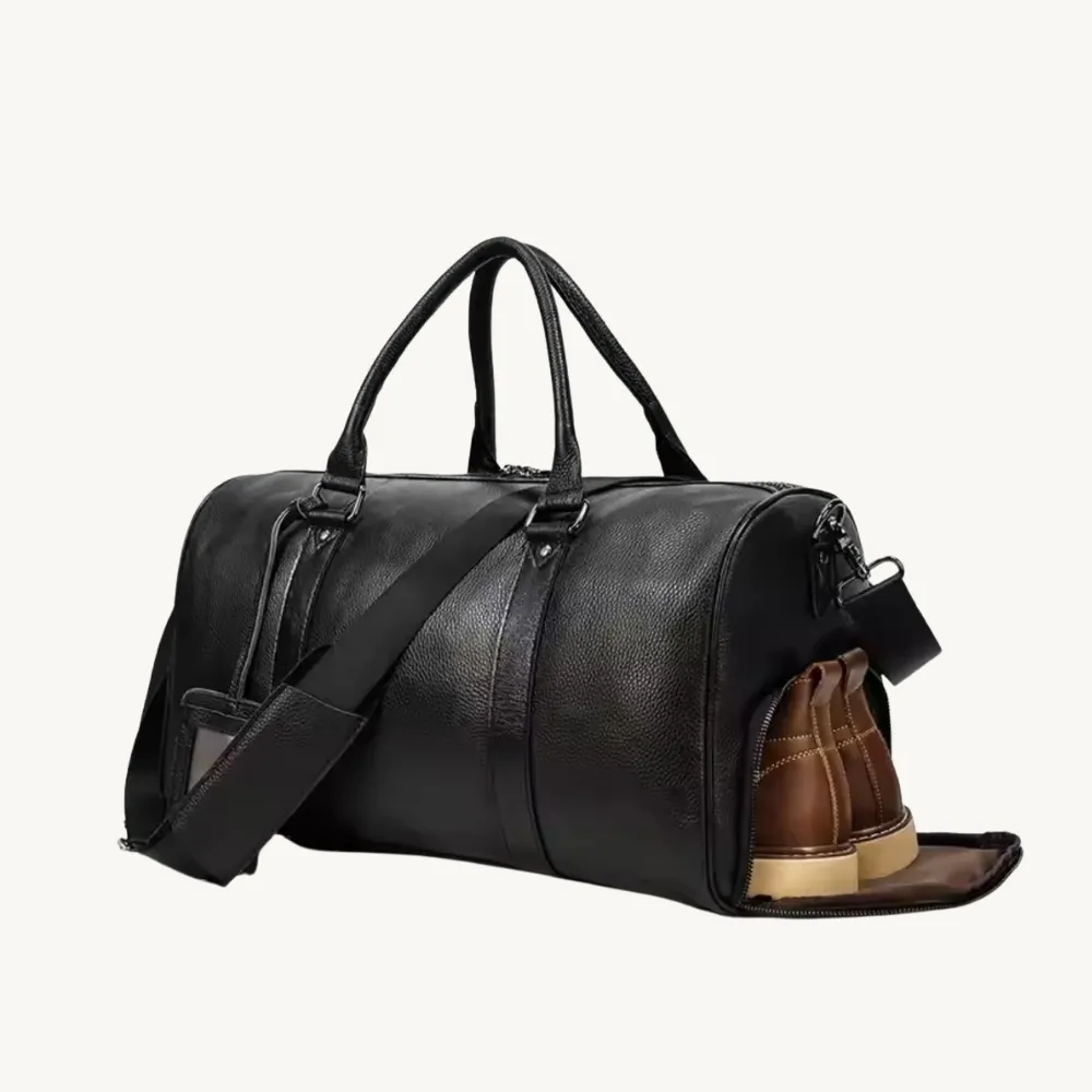 Black Regal Leather Duffle Bag