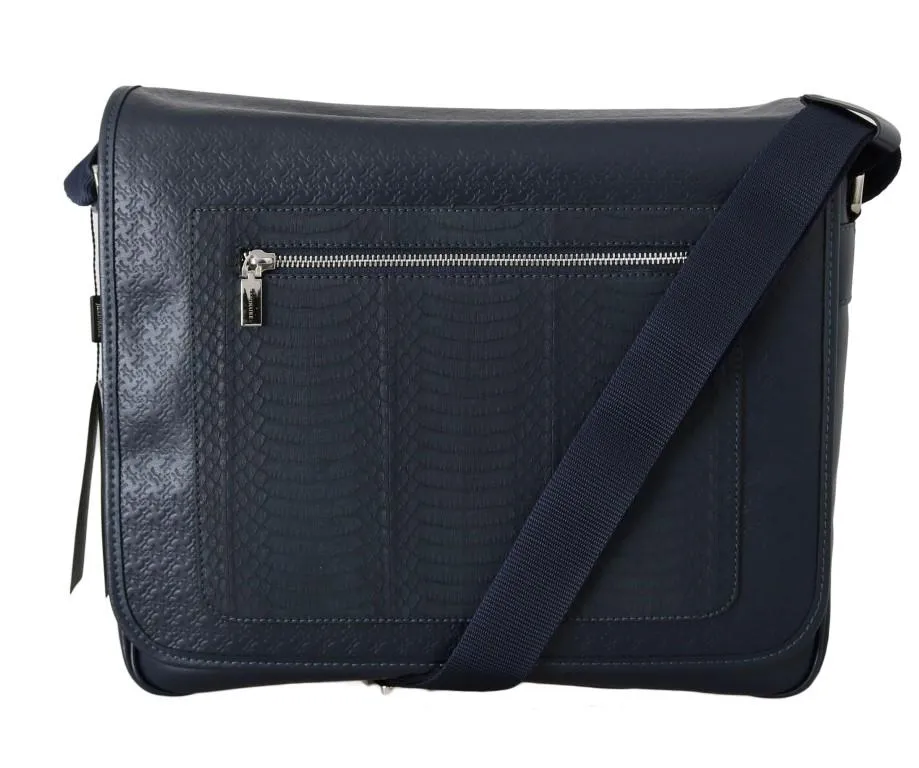 Blue Leather Messenger Shoulder Bag