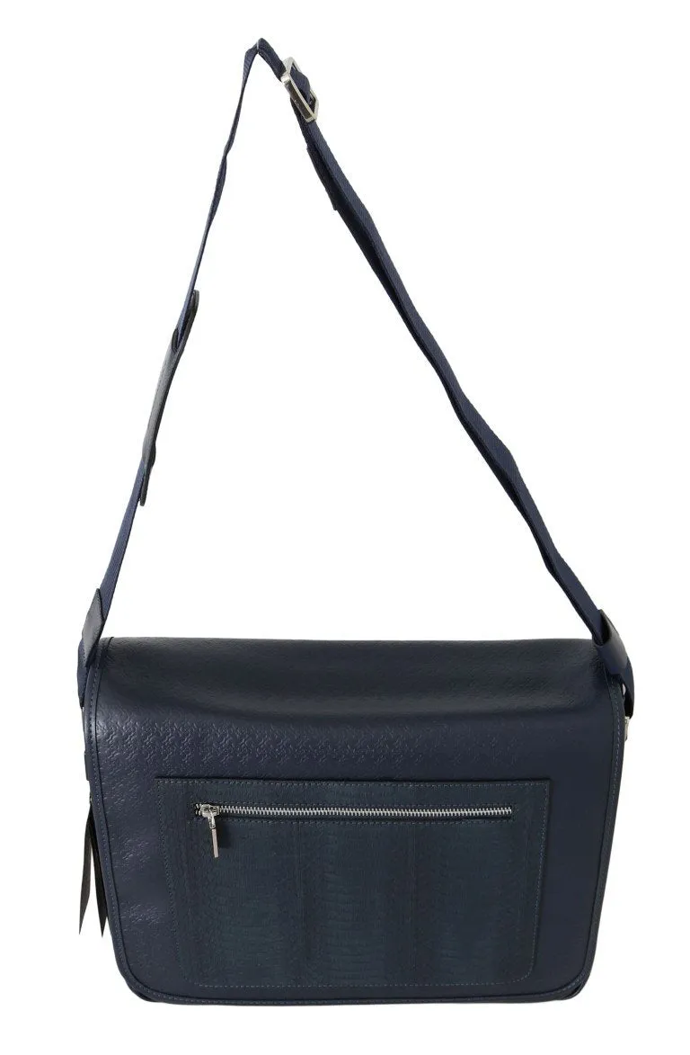 Blue Leather Messenger Shoulder Bag
