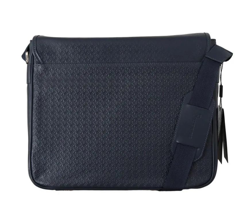 Blue Leather Messenger Shoulder Bag