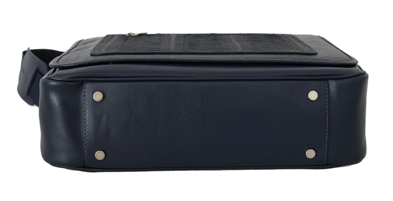 Blue Leather Messenger Shoulder Bag