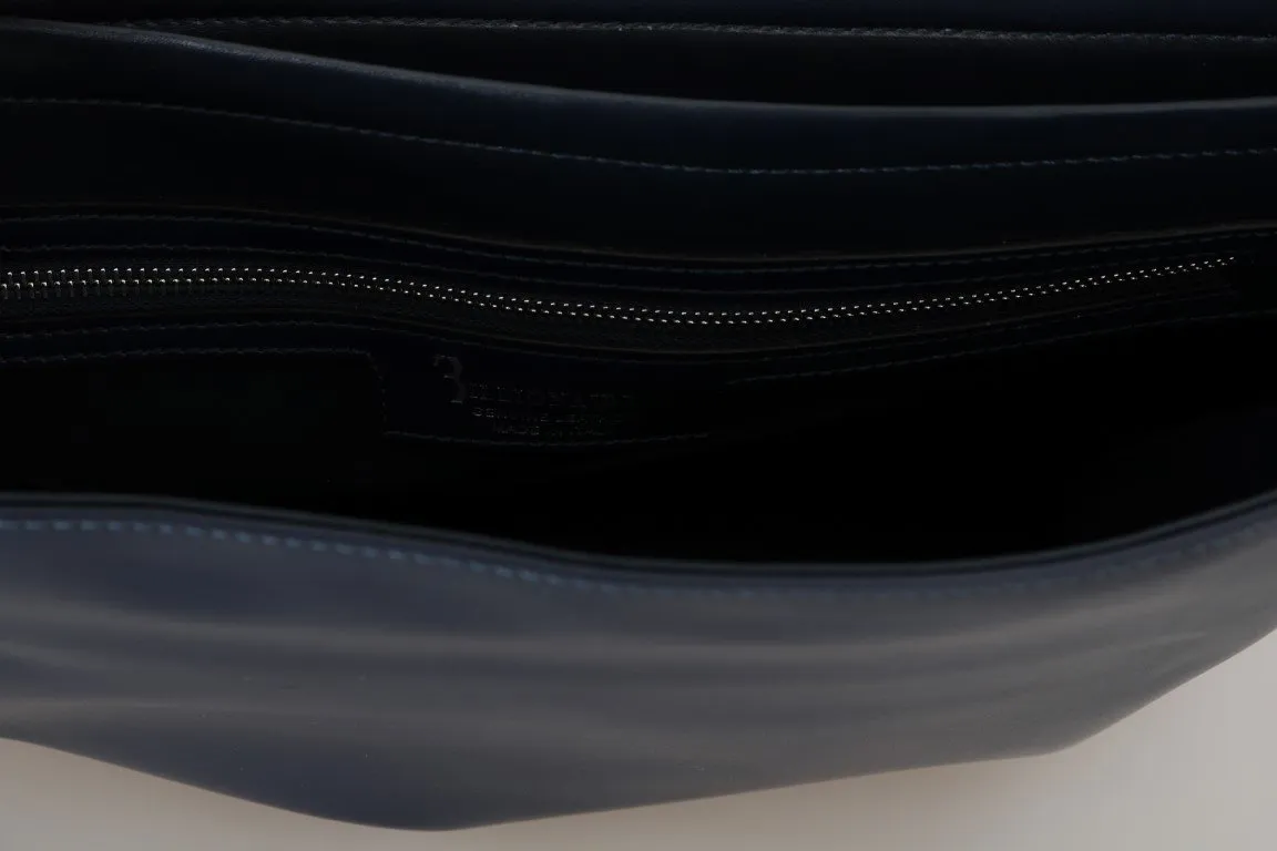 Blue Leather Messenger Shoulder Bag