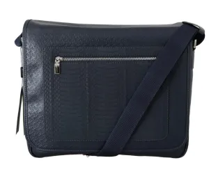Blue Leather Messenger Shoulder Bag