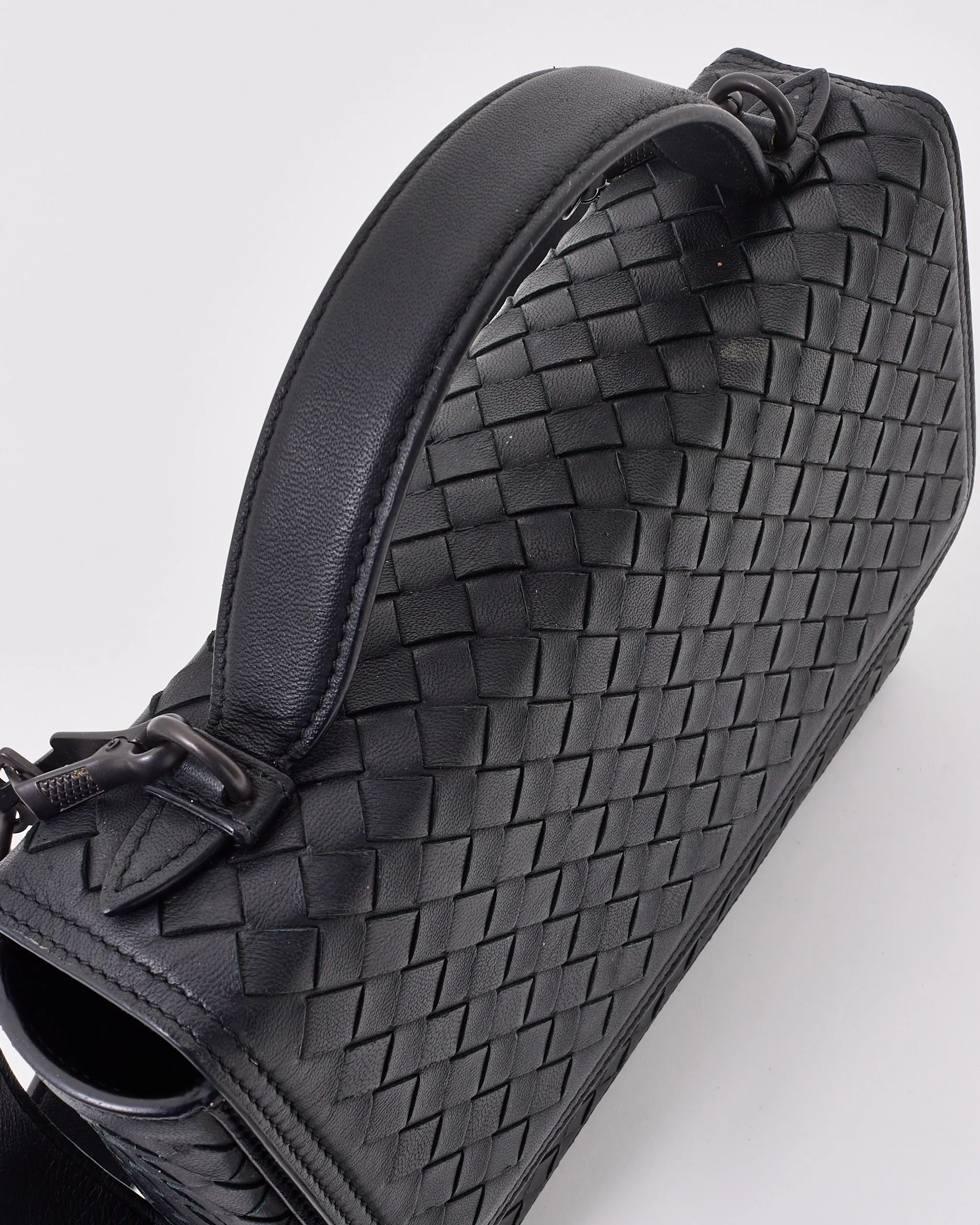 Bottega Veneta Black Intrecciato Top Handle Crossbody Bag