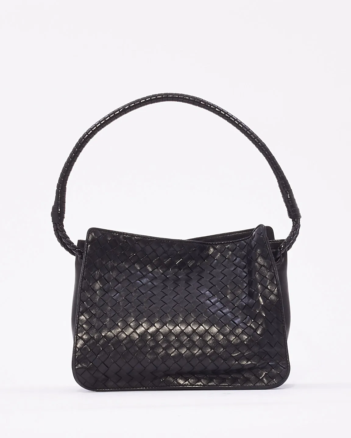 Bottega Vintage Black Intrecciato Leather Shoulder Bag