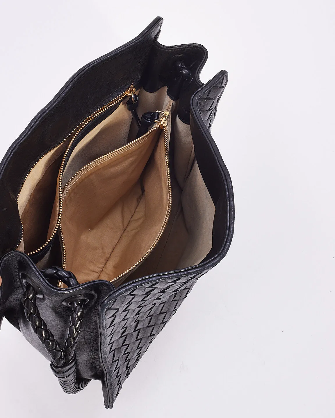 Bottega Vintage Black Intrecciato Leather Shoulder Bag