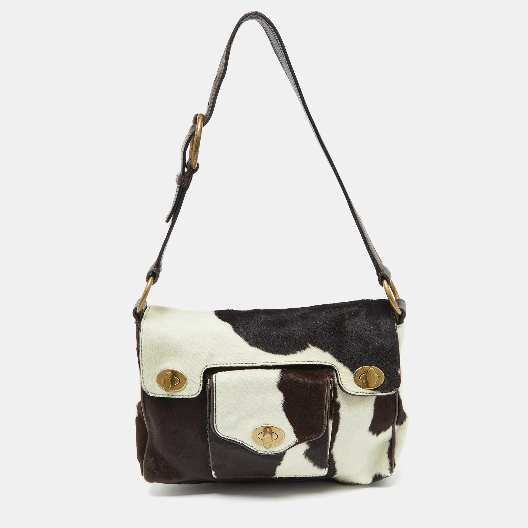 Brown/White Cow Print Calfhair and Leather Hobo